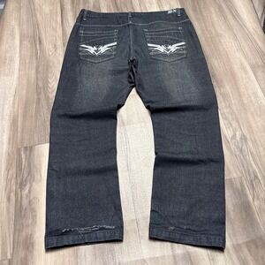 Brooklyn Xpress Mens W38 L32 Dark Wash‎ Baggy Embroidered Tribal Denim Jeans